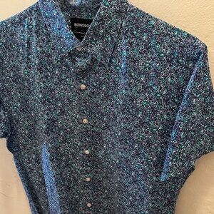 Bonobos Men's Navy and Teal Patterned Shirt